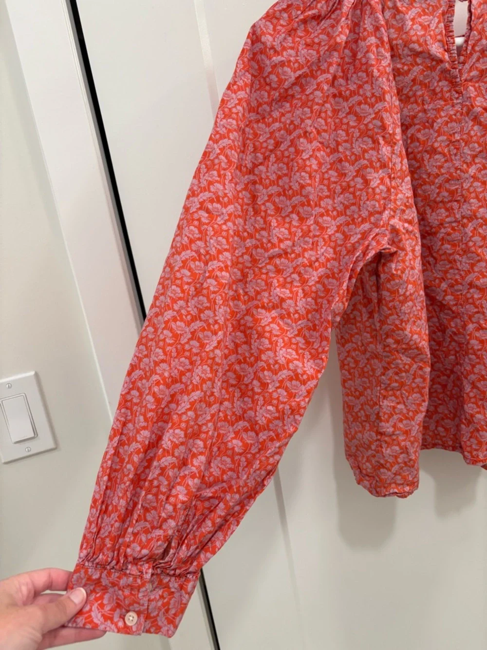 J.Crew Liberty London Red Purple Toutouayette Floral Puff Sleeve Blouse Size L